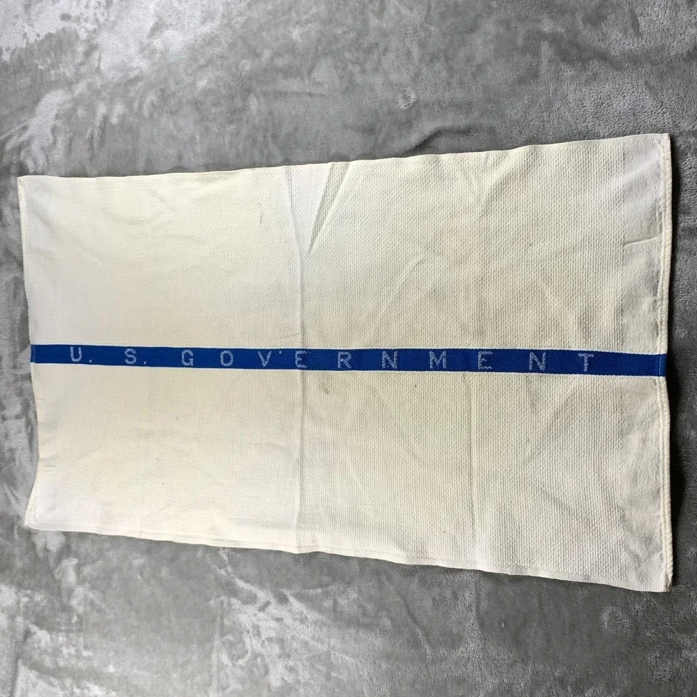 Vintage WWII United States Government Towel Navy Huck Cotton Hand MD USN 40s